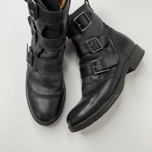 Frye Natalie Triple Buckle Ankle Short Boots Black Booties Womens 8 - Picture 2 of 16